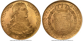 Ferdinand VII gold 8 Escudos 1809 Mo-HJ MS64 NGC, Mexico City mint, KM160, Cal-1782, Onza-1253. Pellet between the ET and IND variety. An utterly radi...
