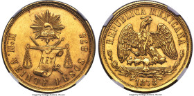 Republic gold 20 Pesos 1878 Mo-M MS62 NGC, Mexico City mint, KM414.6. Mintage: 7,000. A scarce date of this popular type, with only one known at NGC i...