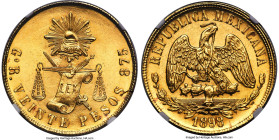 Republic gold 20 Pesos 1898 Go-R MS64 NGC, Guanajuato mint, KM414.4. Mintage: 7,710. Blanketed in sweeping luster, this piece from the historic mint a...