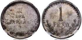Chihuahua. Revolutionary Peso 1913 AU58 NGC, Chihuahua mint, KM611, Grove-7781. "1" above "PESO" variety. Among the finer representatives of this intr...