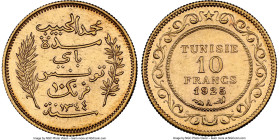 Muhammad al-Habib Bey gold 10 Francs AH 1344 (1925) MS62 NGC, Paris mint, KM251, Fr13. From a minuscule original mintage of only 83 pieces. An adorabl...
