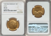 Republic gold Essai 10 Centesimos 1930-(a) MS66 NGC, Paris mint, KM-E10. Mintage: 60. A highly coveted Essai from the hugely popular Uruguayan series,...