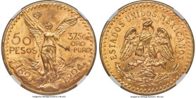 Estados Unidos gold 50 Pesos 1924 MS64 NGC, Mexico City mint, KM481, Fr-172. Luxuriant shades of gold blaze on this quintessential Art Deco type. Some...