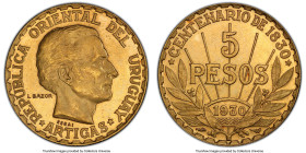 Republic gold Essai 5 Pesos 1930-(a) SP64 PCGS, Paris mint, KM-E14, cf. Lezama-Plate XXXIV. By Bazor. Mintage: 60. An iconic Essai type by France's mo...