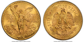 Estados Unidos gold 50 Pesos 1943 MS65 PCGS, Mexico City mint, KM482, Fr-173. A glistening Gem representative of this ever-popular type that becomes c...