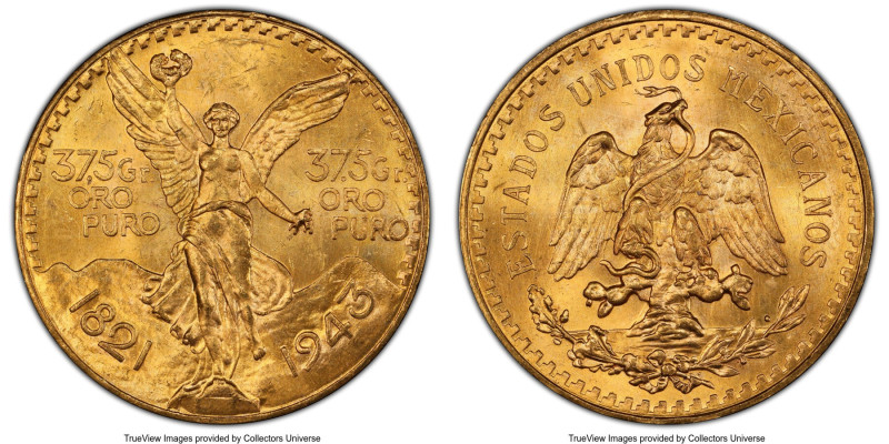 Estados Unidos gold 50 Pesos 1943 MS64 PCGS, Mexico City mint, KM482, Fr-173. A ...