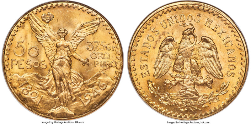 Estados Unidos gold 50 Pesos 1946 MS65 NGC, Mexico City mint, KM481, Fr-172. A p...