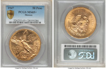 Estados Unidos gold 50 Pesos 1947 MS65+ PCGS, Mexico City mint, KM481, Fr-172. Among the most prolific and instantly recognizable 20th century series,...