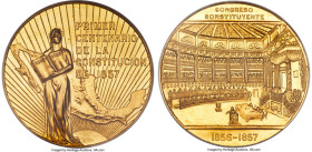 Estados Unidos gold "Constitution Centennial" Medallic 50 Pesos 1957-Mo MS62 NGC, Mexico City mint, KM-M122A, Grove-698. Struck in commemoration of th...