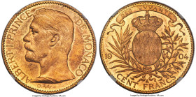 Albert I gold 100 Francs 1904-A MS63 NGC, Paris mint, KM105. Lowest-mintage date in this short-lived series. Russet fields adorn the golden flan of th...