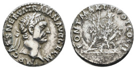 Römer Kaiserzeit
Trajanus, 98-117 AR Denar o.J. Av.: IMP CAES NERVA TRAIAN AVG GERM, seine Büste mit Lorbeerkranz nach rechts, Rv.: PONT MAX TR POT C...