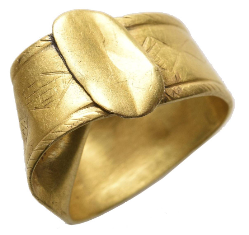 Antike Objekte
 spätrömischer (?) Goldring, aus flachem Band gefertigt, mit Rau...
