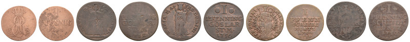 bis 1799 Goslar
 Lot Pfennige Goslar, dazu Hannover 1750-1764, 1842 1 Pfennig H...