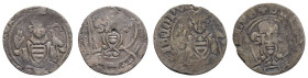 bis 1799 Münster Bistum
Florenz von Wevelinghofen, 1364-1379 Pfennig 2 Münzen (1,00 g / 0,97 g), Av.: thronender Bischof mit Mitra in unten durchbroc...