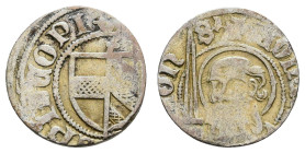 bis 1799 Münster Bistum
Potho von Potenstein, 1379-1381 Pfennig Insgesamt 3 Exemplare (1,05 / 0,94 / 0,93), Av.: Krummstab vor Wappenschild im Perlkr...
