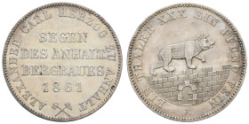 1800 bis 1871 Anhalt-Bernburg
Alexander Carl, 1834-1863 Taler 1861 Berlin Ausbeute, min. Rf., Prachtexemplar mit einer zarten Tönung AKS 17 Müseler 1...