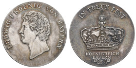 1800 bis 1871 Bayern
Ludwig I. Karl August, 1825-1848 (1918) moderne 999.9er Silbermedaille auf das Königreich Bayern, Av.: Kopf nach links, Rv.: IN ...