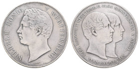 1800 bis 1871 Württemberg
Wilhelm I., 1816-1864 Doppeltaler 1846 Stuttgart auf die Hochzeit mit Großfürstin Olga von Rußland, Av.: Kopf nach links, d...