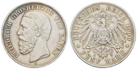 Kaiserreich Silbermünzen Baden
Friedrich I. 1856-1907 5 M 1900 G Kleiner Randfehler. J 29 27.75 g. ss