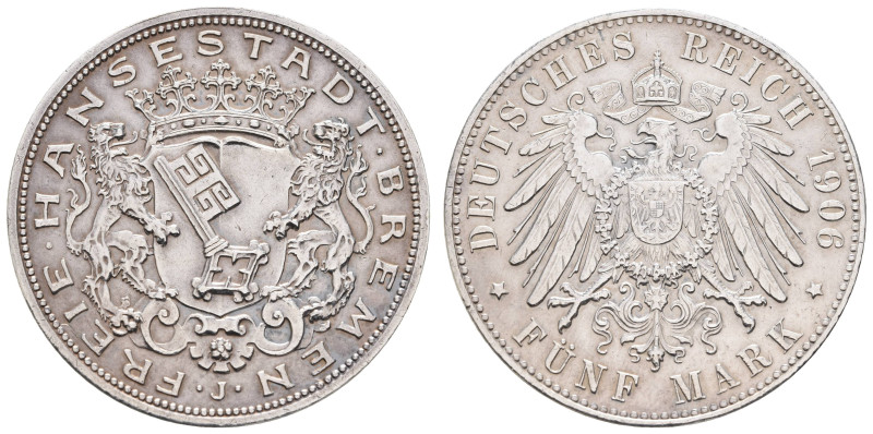 Kaiserreich Silbermünzen Bremen
Stadt 5 M 1906 J Münzrand leicht unruhig. J 60 ...
