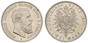 Kaiserreich Silbermünzen Preußen
Friedrich III. 1888 2 M 1888 A kleine Kratzer, minimale Rf., wohl von poliertem Stempel Jaeger 99 vz