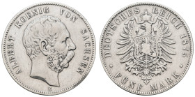 Kaiserreich Silbermünzen Sachsen
Albert 1873-1902 5 M 1875 E Berieben. J 122 27.29 g. s