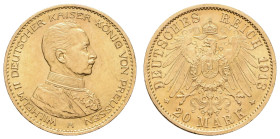 Kaiserreich Goldmünzen Preußen
Wilhelm II. 1888-1918 20 M 1913 A GOLD. Wilhelm. II in Uniform Garde du Corps. Av leicht berieben, wenige, kleine Krat...