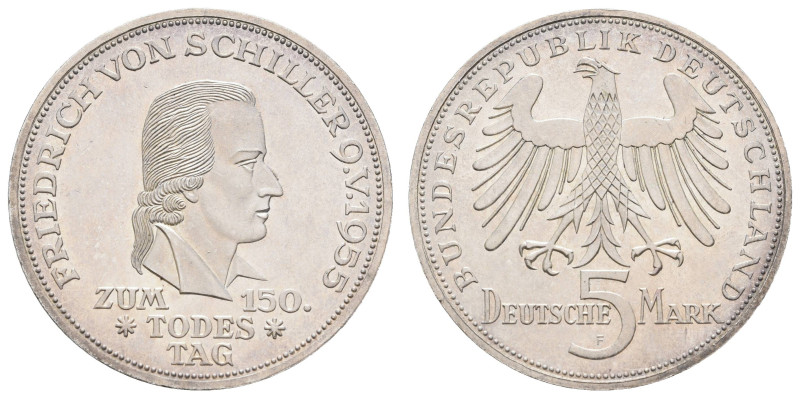 Bundesrepublik (DM)
 5 DM Gedenkmünze 1955 F Winzige Haarlinien, stellenweise l...