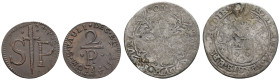 bis 1799 Belgien
Lüttich Lot aus 3 Münzen: 1) Robert de Berghes (1557 - 1564), Sprenger, 6,36 g., Henkelspur, s, 2) Mérau S.P. (Sanctus Paulus), Brot...