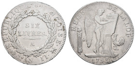 bis 1799 Frankreich
Louis XVI., 1774-1793 6 Livres 1793 Paris Av.: REPUBLIQUE FRANCOISE - L'AN II -. In Eichenblattkranz SIX / LIVRES und A. Rev.: St...