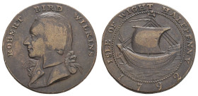 bis 1799 Großbritannien
George III., 1760-1820 1792 1/2 Penny Token, Av.: ROBERT BIRD WILKINS, Büste n. links, Rv.: ISLE OF WIGHT HALFPENNY, Schiff n...