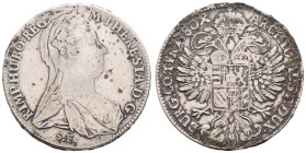 bis 1799 Habsburg
Maria Theresia, 1740-1780 Taler 1780 (1781-1788) Günzburg Av.: Büste im Witwenschleier nach rechts, am Ärmelabschnitt S. F., Rv.: b...