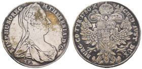 bis 1799 Habsburg
Maria Theresia, 1740-1780 Taler 1780 (1797-1800) Günzburg Av.: Büste im Witwenschleier nach rechts, am Ärmelabschnitt S· F·, Rv.: b...