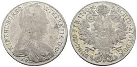 bis 1799 Habsburg
Maria Theresia, 1740-1780 Taler 1780 (1815-1828) Mailand Kratzer und kleines Loch im Münzbild Hafner 36a 27.32 g. ss-