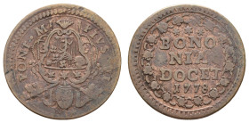 bis 1799 Italien-Kirchenstaat
Pius VI., 1774-1799 Quattrino 1778 Bologna Av.: PIVS VI - PONT M. Tiarabekröntes Wappen, dahinter dekussierte Petrussch...