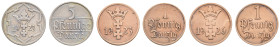 bis 1799 Polen
Danzig, Stadt Lot Pfennige 1923-1926 5 Pfennige, 1923 (1,979 g), KM 142; 1 Pfennig, 1923 (1,649 g), KM 140; 1 Pfennig, 1926 (1,616 g),...