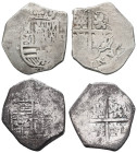 bis 1799 Spanien
Felipe II., 1556-1598 Schiffsgeld (Cob money) ohne Jahr Granada (?) Avers: Bekrönter Wappenschild. Revers: Quadriertes Wappen in Ach...