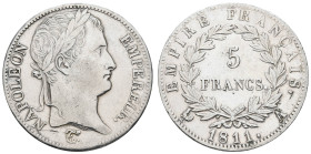 ab 1800 Frankreich
Napoléon I., 1804-1814 5 Francs 1811 A Gereinigt. 1 kleiner Einschlag Zahlseite um 4 Uhr, am Rand/ Kante etwas berieben, sonst Mün...