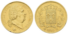 ab 1800 Frankreich
Louis XVIII., 1814-1824 40 Francs 1816 Perpignan Av.: LOUIS XVIII - ROI DE FRANCE. Büste des Königs nach rechts, darunter "Michaut...