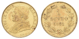 ab 1800 Italien-Kirchenstaat
Pius IX. 1846-1878 Scudo d'oro 1861 Rom ANNO XVI Fried. 277 Schlum. 136 Mont. 119 (R) Pagani 385 1.74 g. selten, vor all...