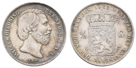 ab 1800 Niederlande
Wilhelm III., 1849-1890 ½ Gulden 1860 Eine kleine Rändelungsüberwölbung am Randstab av 12:00. Sehr schöne Regenbogenpatina auf Bi...