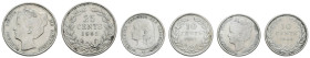 ab 1800 Niederlande
Wilhelmina 1890-1948 3 Ausgaben: 1) 10 Cents 1895, KM 116, ss, 2) 10 Cents 1906, KM 136, ss, 3) 25 Cents 1902, KM 120.2, ss