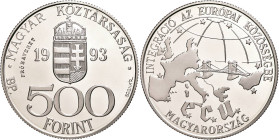 ab 1800 Ungarn
Volksrepublik 1993 500 Forint, Silber, 1993, Probe, EU, vgl. KM 704, in Kapsel, PP.