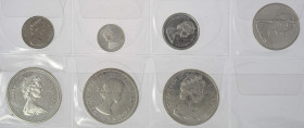 Canada
Lot 7 Münzen: 1) 5 Cents 1965 KM 60.1, 2) 10 Cents 1965 KM 63, 2) 25 Cents 1965 KM 62, 4) 50 Cents 1965 KM 63, 5) 1 Dollar 1965 KM 64.1, 6) 1 ...