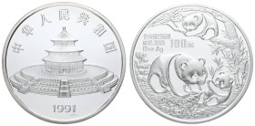 China
Volksrepublik 100 Yuan 1991 Panda, 12 Unzen in Polierter Platte, mit CoA 920/2500 in Original- Kapsel, Original- Holzetui und Original- Umkarto...