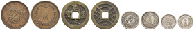 Japan
 Lot aus 4 japanischen Münzen: a) Mutsuhito (1867-1912), 1 Sen Meiji 18, 1884, 6,98 g, b) Mutsuhito, Silber 5 Sen Meiji 10, 1877, 1,36 g, c) Mu...