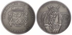 Kongo
Republik 2013 2.000 Francs, 2013, Africa - Nashorn, 3 Unzen Silber, Antik finish, in Kapsel mit Zertifikat, st. Auflage nur 500 Stück.