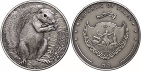 Palau
 2013 5 Dollars, 2013, Graues Eichhörnchen, 1 Unze Silber, Antikfinish, mit Swarovski, Etui mit OVP und Zertifikat, st. Auflage nur 1000 Stück....