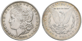 USA
Republik 1 Dollar 1878 Morgan Dollar (7/8 tail feathers). Randkitsche. K.M. 110 26.73 g. s
