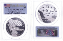 USA
Republik 2012 1 Dollar, 2012, P, Star Spangled Banner, in Slab der PCGS mit der Bewertung PR70DCAM, First Strike, Flag Label.